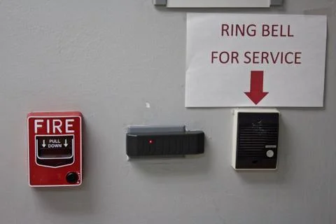 Cluttered wall security devices Stock Photos