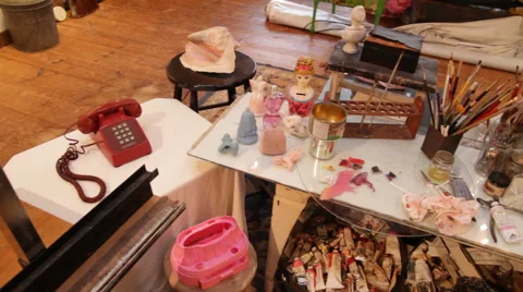 Cluttered Workbench Stock Footage 40807998