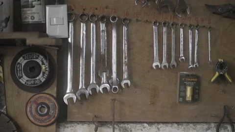 Cluttered yet organized workshop on farm in Nicaragua, tropical Latin America Stock Footage 209338231