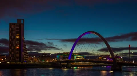 Clyde Arc, Glasgow - Blue Hour Sunset Time Lapse Stock Footage 47885207