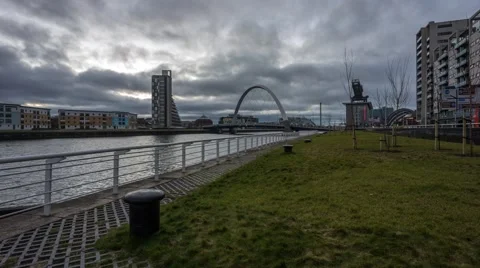 Clyde Arc, Glasgow - Day to night time lapse Stock Footage 47885262