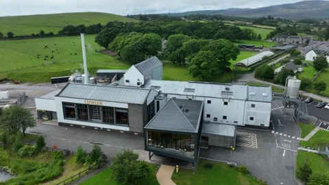 Clynelish distillery Brora Sutherland drone aerial footage Stock Footage 247326365