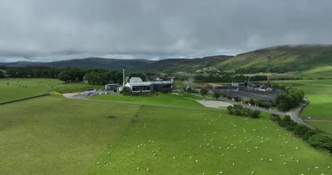 Clynelish Distillery Brora Sutherland external drone aerial video Stock Footage 261429966