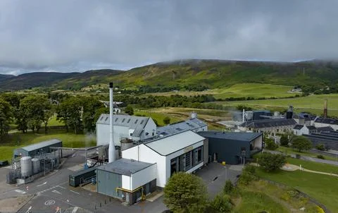 Clynish distillery Brora Sutherland drone aerial photograph Stock Photos