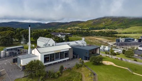 Clynish distillery Brora Sutherland drone aerial photograph Stock Photos