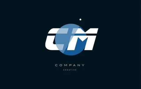 Cm c m  blue white circle big font alphabet company letter logo Illustrazione stock