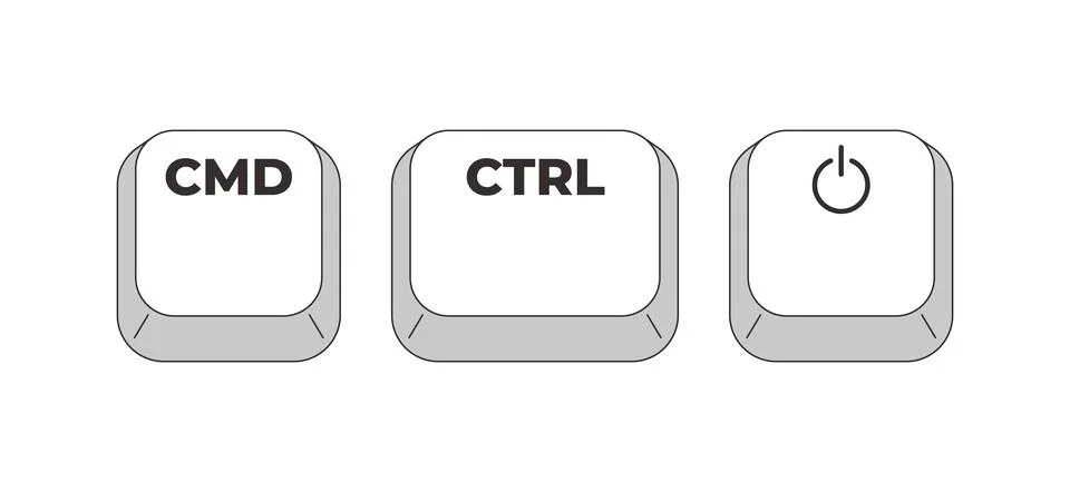 CMD CTRL Power grayscale keyboard hotkey Stock Illustration