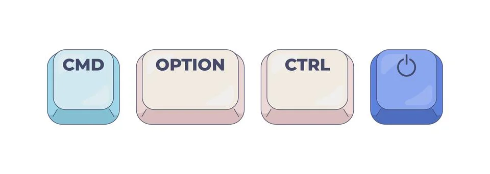 CMD Option CTRL Power computer keyboard shortcut Stock Illustration