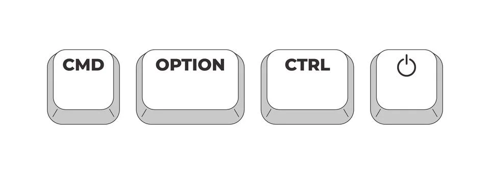 CMD Option CTRL Power grayscale keyboard hotkey Stock Illustration