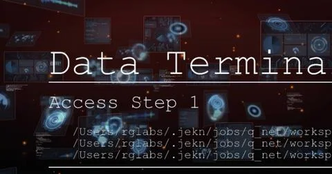 Cmd starting Data Terminal and Access Step 1 animating HUD drifting paths Stockillustratie