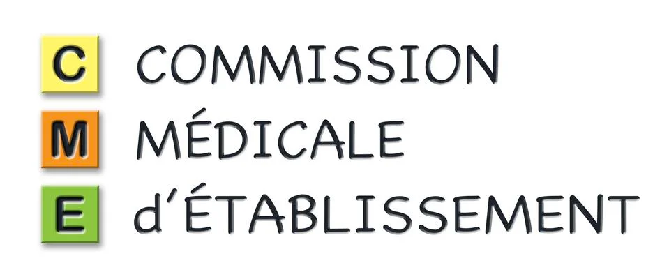 CME initials in colored 3d cubes with meaning in french language Stock Illustration