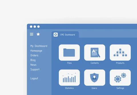 CMS admin dashboard concept. Manage content - create, edit and publish products Stock Illustration