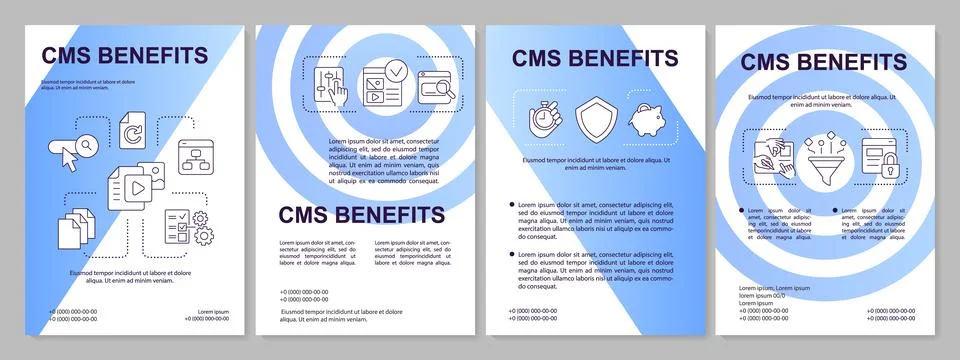 CMS advantages blue gradient brochure template Stock Illustration