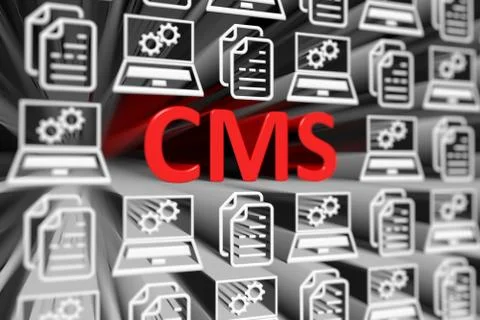 CMS concept blurred background 3d render illustration Illustrazione stock