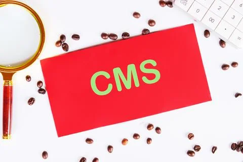 CMS (Content Management System) acronym on a red card on a white background i Stock Photos