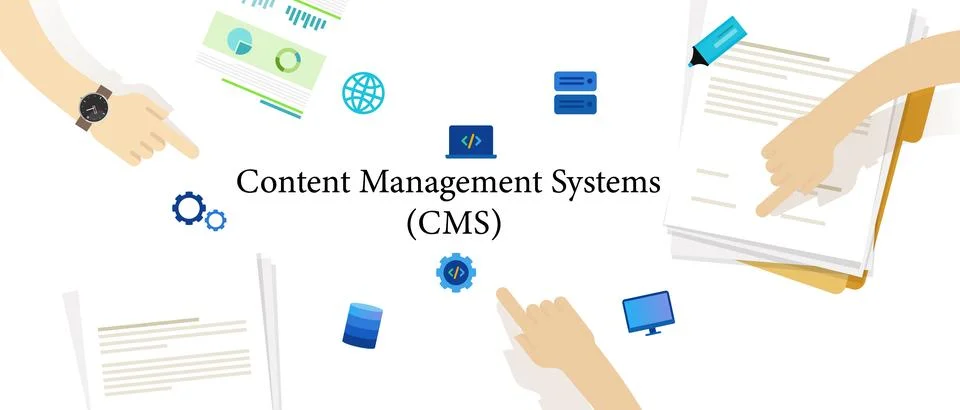 CMS content management system admin page text administration application pu.. Stock Illustration
