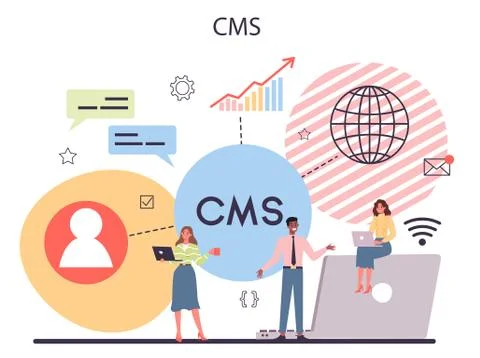 CMS. Content management system. Creation and modification Illustrazione stock