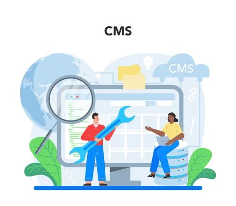 CMS. Content management system. Creation and modification of digital Stock Illustration