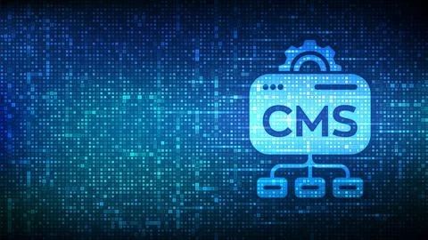 CMS. Content Management System icon made with binary code. Website and docume Illustrazione stock