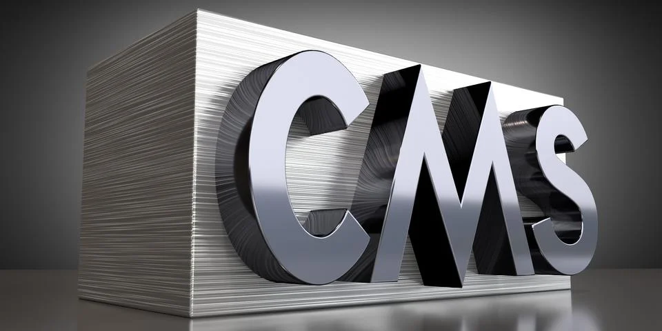 CMS, content management system - metal typographical concept - 3D illustratio Illustrazione stock