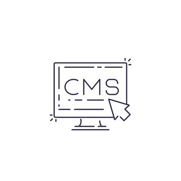 CMS, Content management system vector line icon Stock Illustration