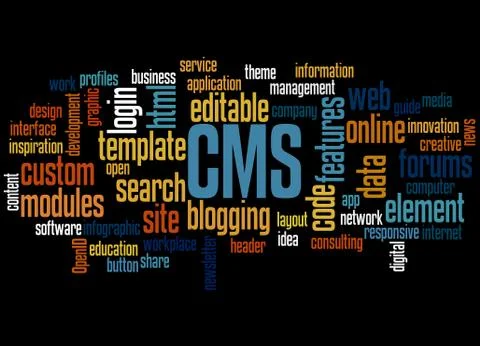 CMS (content management system) word cloud concept 스톡 일러스트