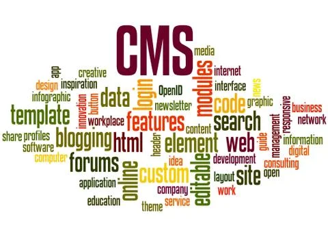 CMS (content management system) word cloud concept 库存插图