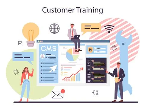 CMS customer training. Content management system. Creation Stock Illustration