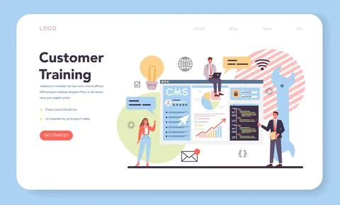 CMS customer training web banner or landing page. Content Stock Illustration