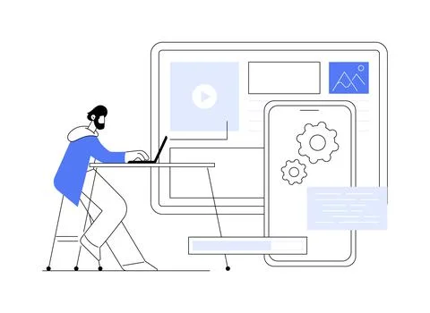 CMS development abstract concept vector illustration. Illustrazione stock