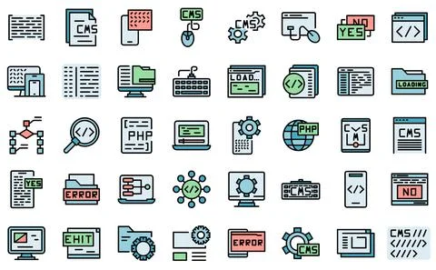 Cms development icons set vector flat 스톡 일러스트