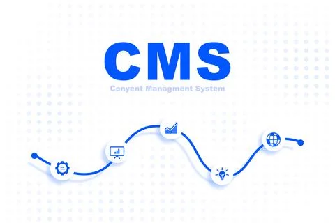 CMS features and functions explained through graphic elements Stock Illustration