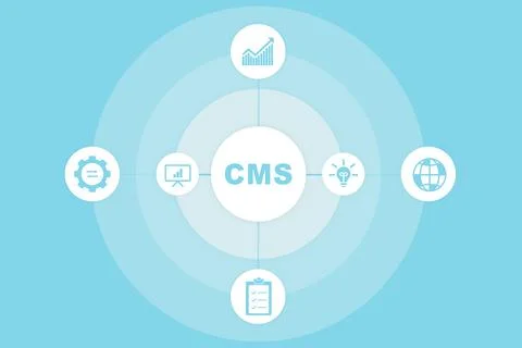 CMS graphic shows key functions and features in a simple layout Stock Illustration