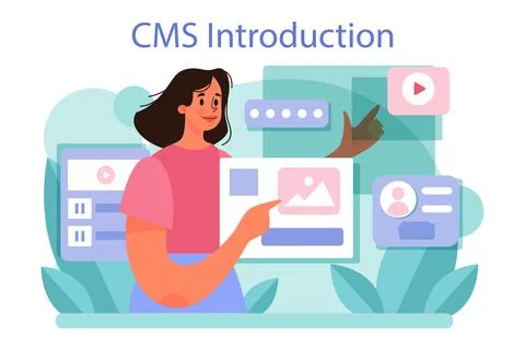 CMS introduction. Content management system. Creation and modification Stock Illustration