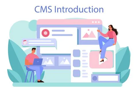 CMS introduction. Content management system. Creation and modification Stock Illustration