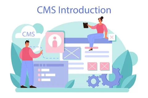 CMS introduction. Content management system. Creation and modification Illustrazione stock