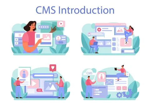 CMS introduction set. Content management system. Creation and modification Stock Illustration