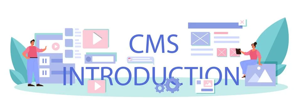 CMS introduction typographic header. Content management system. Illustrazione stock