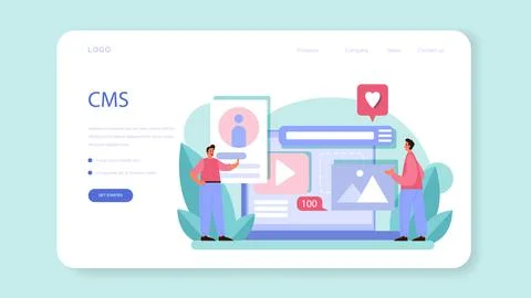 CMS introduction web banner or landing page. Content management system. Illustrazione stock