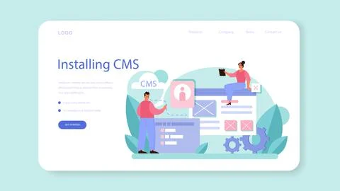 CMS introduction web banner or landing page. Content management system. Stock Illustration