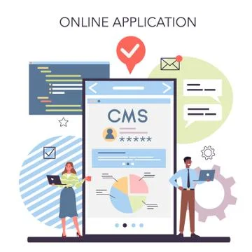 CMS online service or platform. Content management system. Stock Illustration