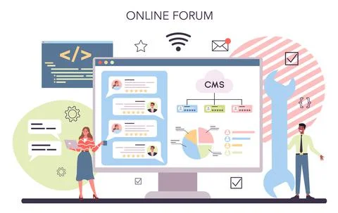 CMS online service or platform. Content management system. Illustrazione stock