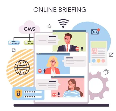 CMS online service or platform. Content management system. Illustrazione stock