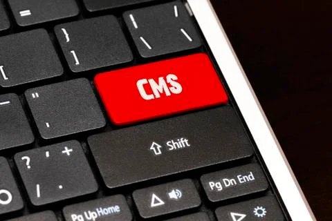 CMS on Red Enter Button on black keyboard Illustrazione stock