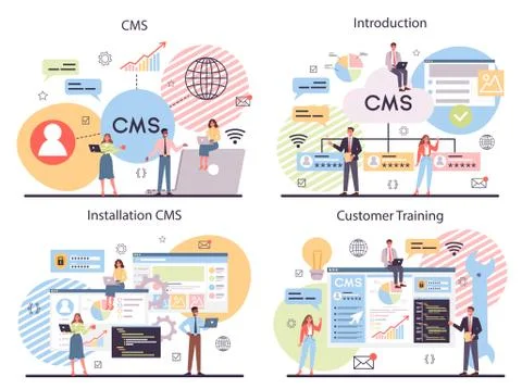 CMS set. Content management system. Creation and modification Stock Illustration