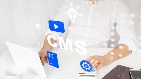 CMS tools and features in use during online content management process Stock Photos
