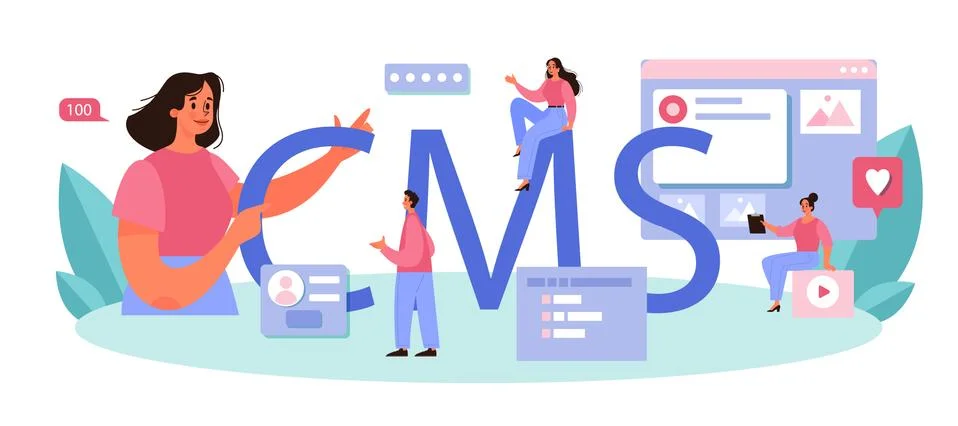 CMS typographic header. Content management system. Creation of digital content イラスト素材