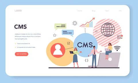 CMS web banner or landing page. Content management system. Stock Illustration