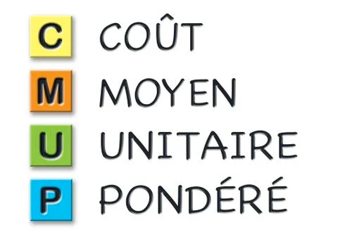 CMUP initials in colored 3d cubes with meaning in french language Stock Illustration