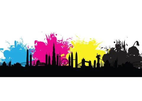 Cmyk building cityscape pattern splash Illustrazione stock